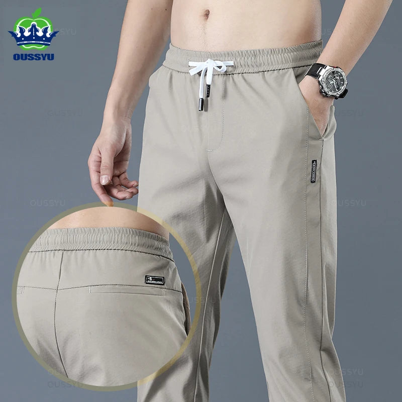 OUSSYU Brand New Spring Summer Men's Casual Pants Slim Pant Straight Thin Trousers Male Fashion Stretch Khaki Jogging 28-38