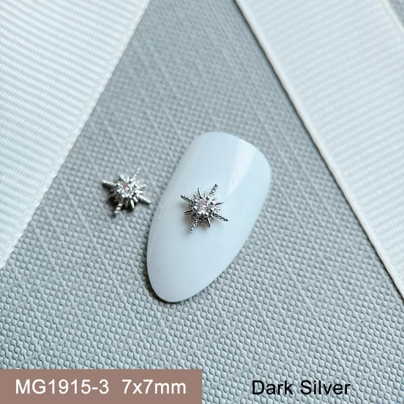 10pcs 3D Luxury Nail Art Charms Zircon Metal Star And Flower Decorations Starlight Jewelry Accessories for Manicure Supplies