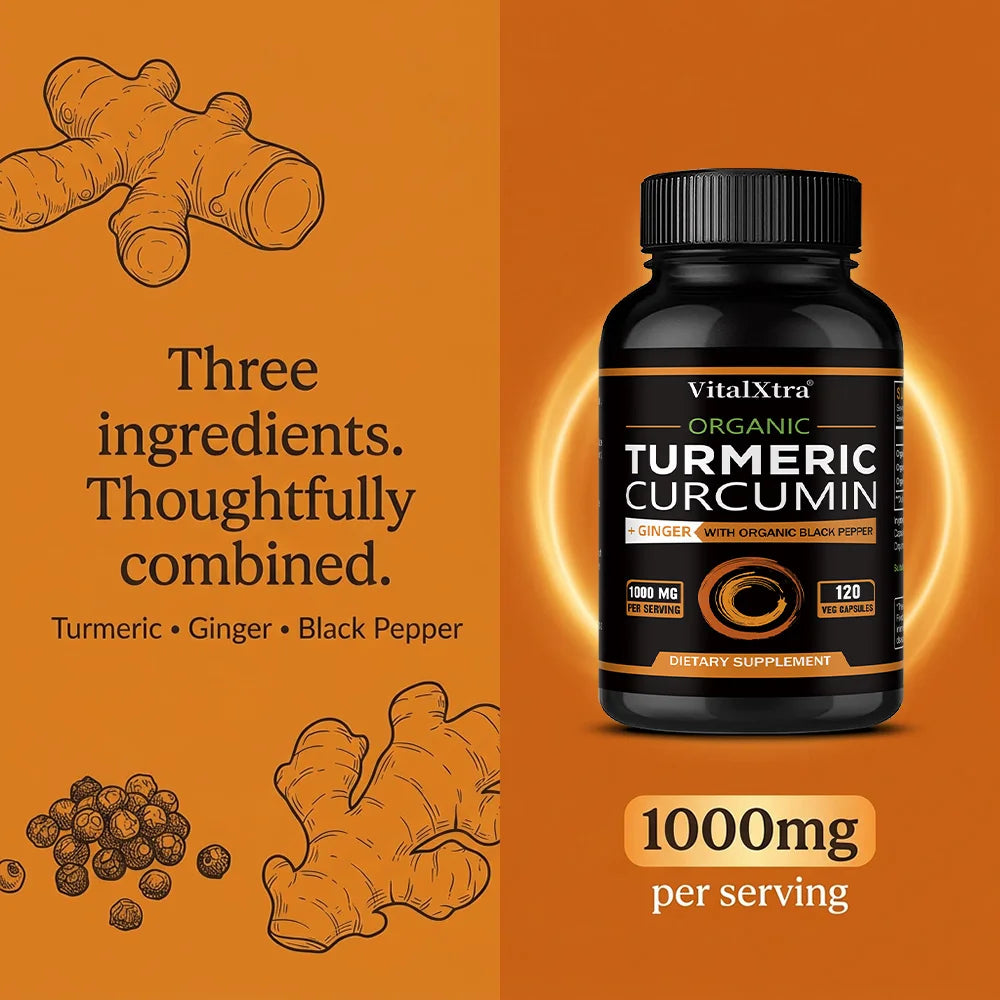 Turmeric Curcumin with Black Pepper & Ginger, 95% Curcuminoids, Joint, Brain, Cognitive, Digestive & Immune Support, Antioxidant
