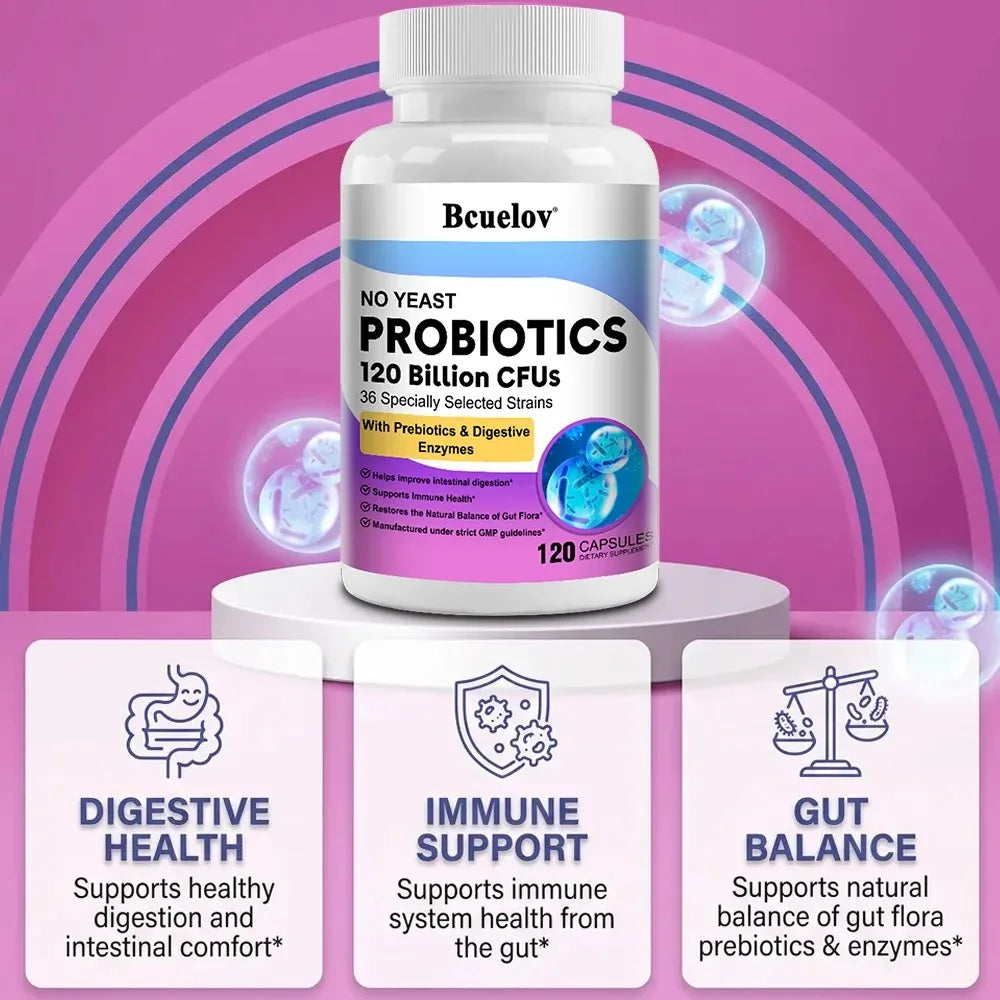 Organic Enzymes Probiotic Capsules 120 Billion CFU Probiotic Supplement with Prebiotics & Digestive Enzymes