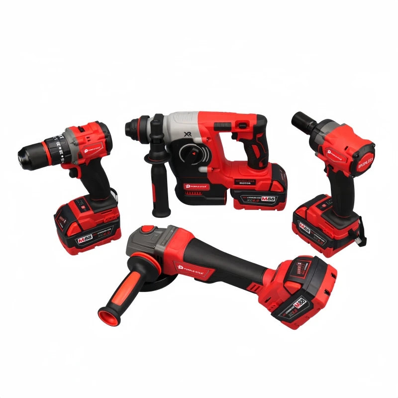 Brushless Electric Tools Screwdriver Electric Hammer Angle Grinder Electric Wrenches Combination Set With 4 Batteries