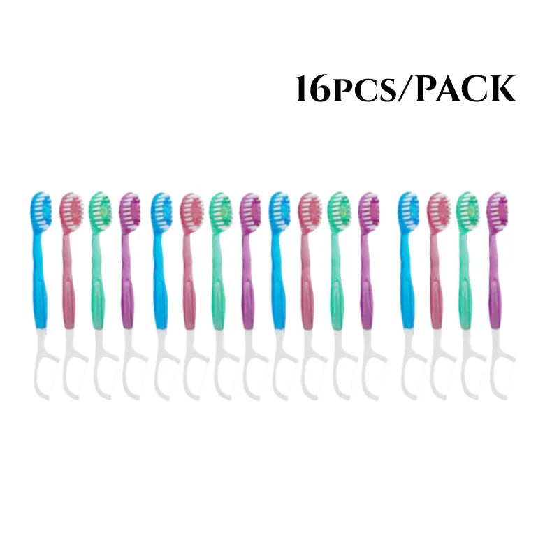 16pcs Mini Travel Toothbrush with Toothpaste Disposable Dental Floss Tongue Scraper Independent Packaging Fresh Breath Oral Care