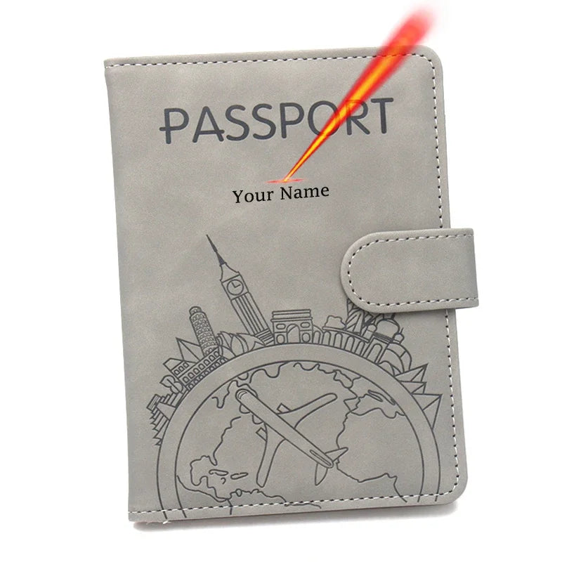 Rfid Global Flight Passport Holder Laser Engarved Name Passport Cover Custom Name Travel Wallet