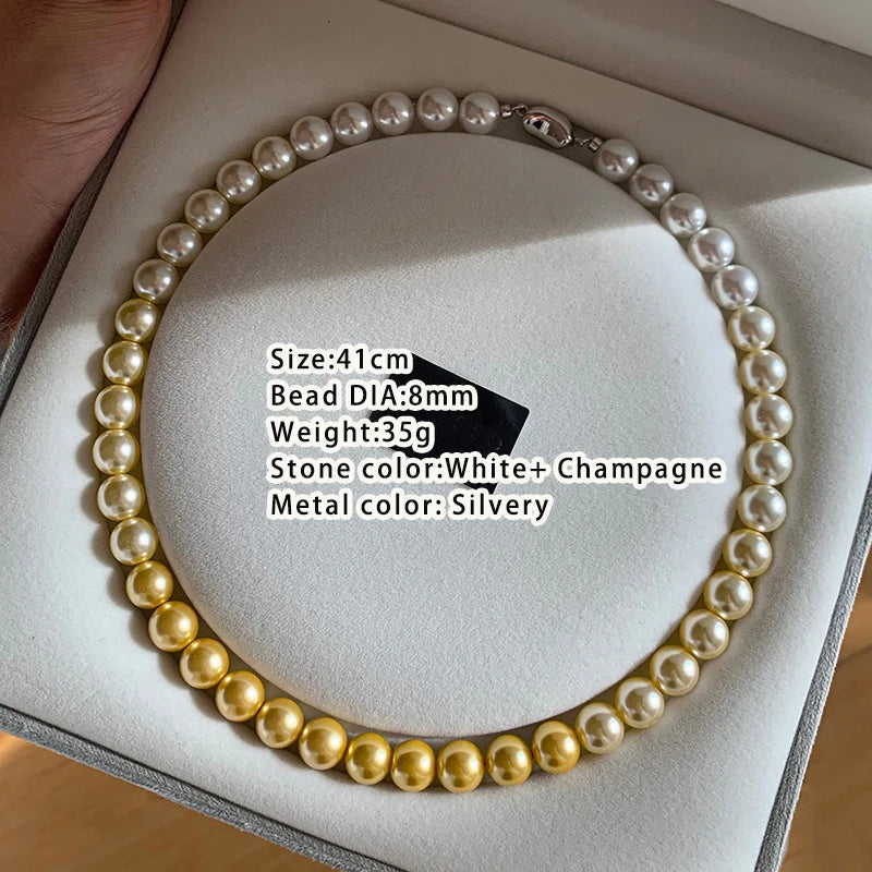 French Gradient Australian White Light Gold Color Pearl Necklace For Women's Light Luxury Temperament Jewelry 2025 New Elegant