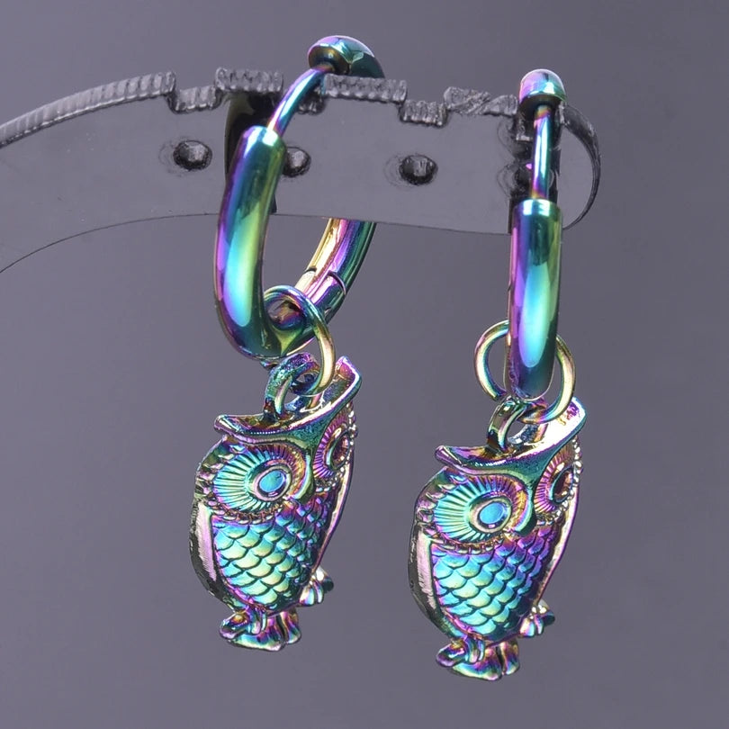 Multistyle Rainbow Ear Jewelry Stainless Steel Hoops Fashion Alloy Heart Wings  Witch Hat Foot Sun Charm Earrings For Women Men