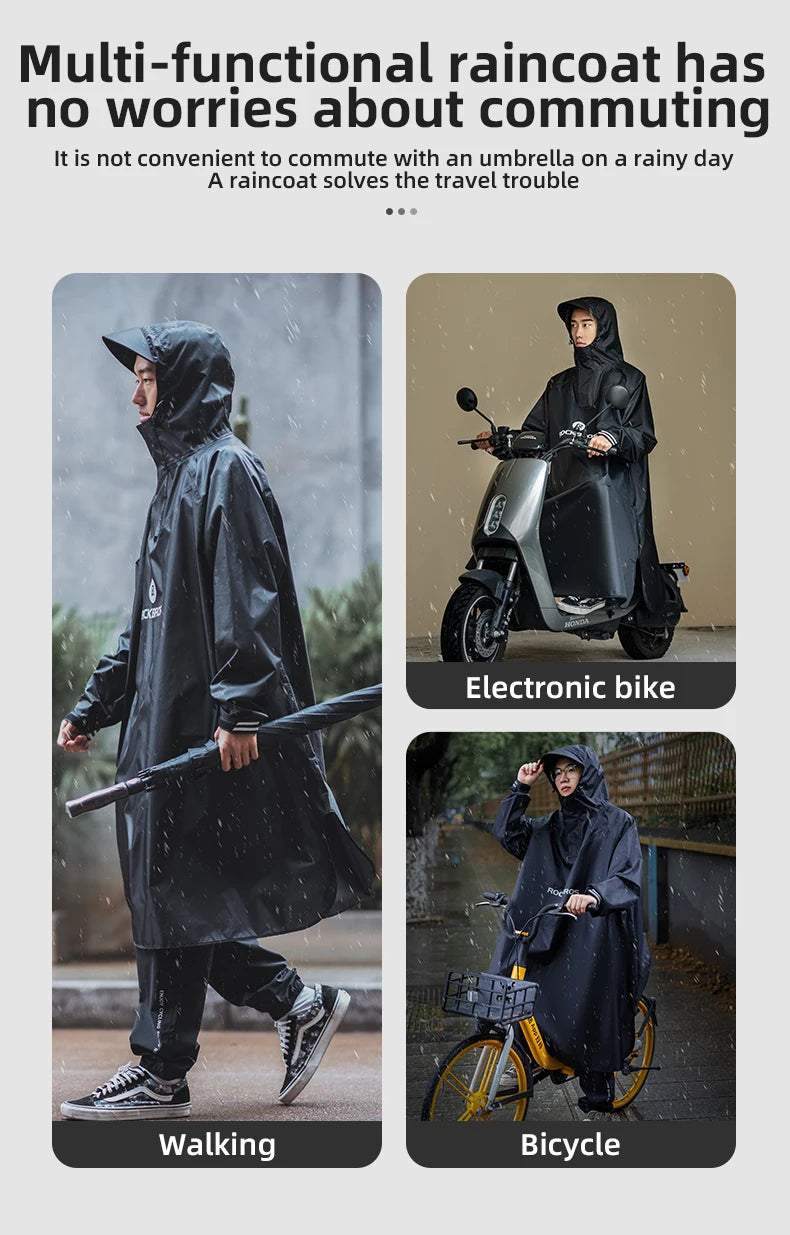 ROCKBROS Bicycle Raincoat Cycling Jacket Poncho Rainproof Hooded Coat Commute Rain Cape Electromobile Waterproof Windproof Cloak