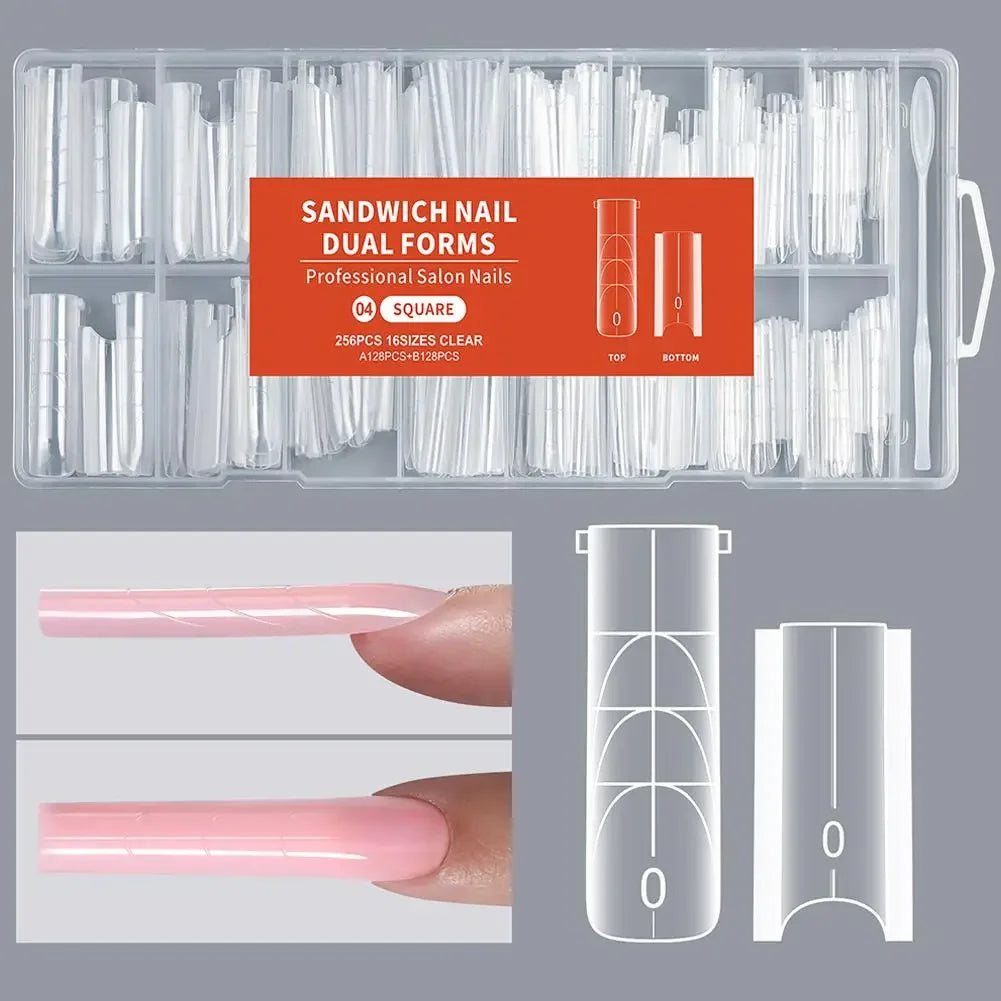 256Pcs Full Cover Nail Extension Forms, Dual Form Nail Tips, Quick Gel Nail Building System