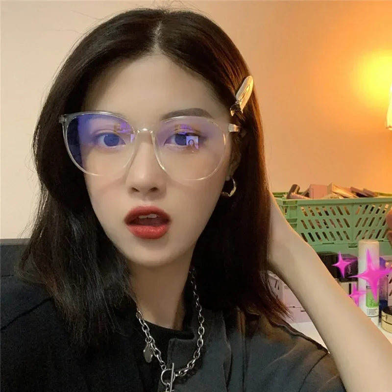 Transparent Computer Plano Glasses Round Frame for Women Men Anti Blue Light Clear Eyewear Blocking Optical Spectacle Eyeglasses