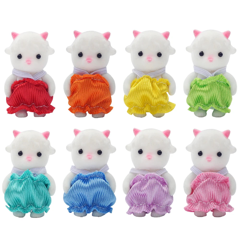 1/12 Forest Animal Baby Colorful Small Blue Cat Brown Rabbit Reideer 8Pcs Miniature Dollhouse Model Pretend Play Girl Gift Toy