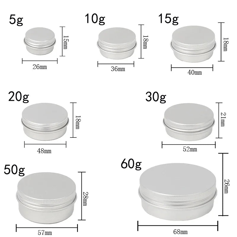 10Pcs 5g-60g Portable Aluminum Tin Jars For Creams Balm Nail Candle Cosmetic Container Refillable Tea Cans Metal Box Candle Jars