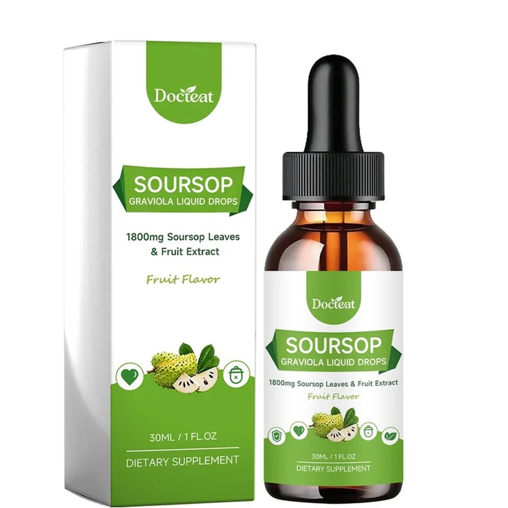 DOCTEAT Soursop Graviola Liquid Drops, 500 mg Leaf & Fruit Extract, 1800 mg Raw Herb Equivalent, Daily Vitality Support, 30 mL