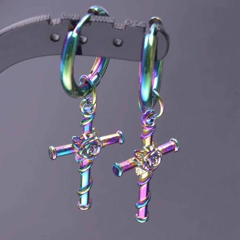 Multistyle Rainbow Ear Jewelry Stainless Steel Hoops Fashion Alloy Heart Wings  Witch Hat Foot Sun Charm Earrings For Women Men