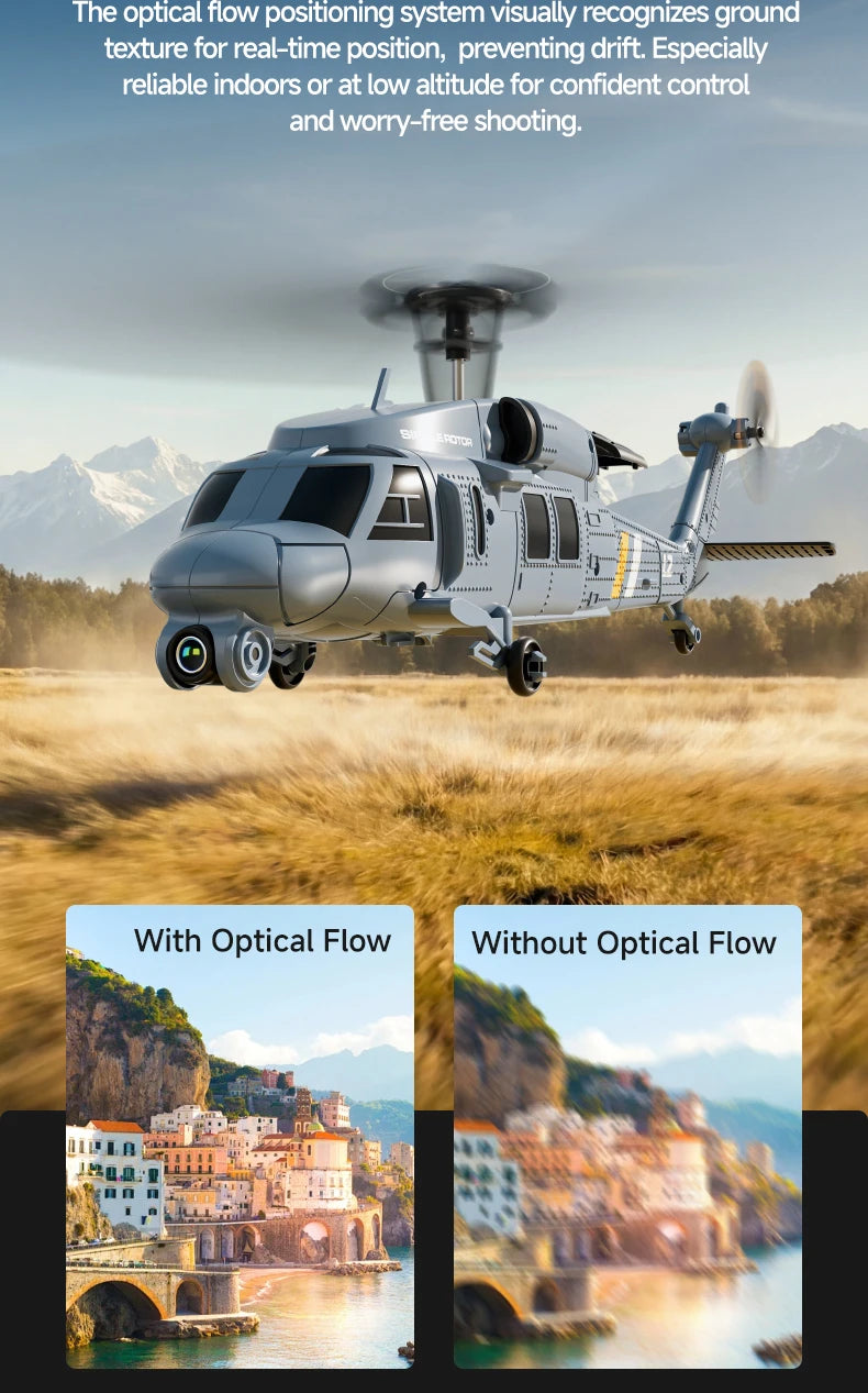 8K HD Camera RC Helicopter With LCD Screen Optical Flow Positioning One Key Takeoff WIFI FPV RC Airplane Single-Rotor Flybarless