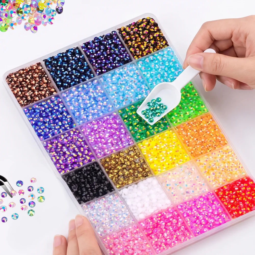 3/4/5mm 24-Color Bedazzling Kit Ab Resin Jelly Flat-Back Rhinestone Set Diamond Decoration Crystal Mixed Color Gems Suitable for DIY Phone Cases, Clothing, Water Bottles, Decorations, Crafts, Fabric Clothing, Shoes, Hats, Hol