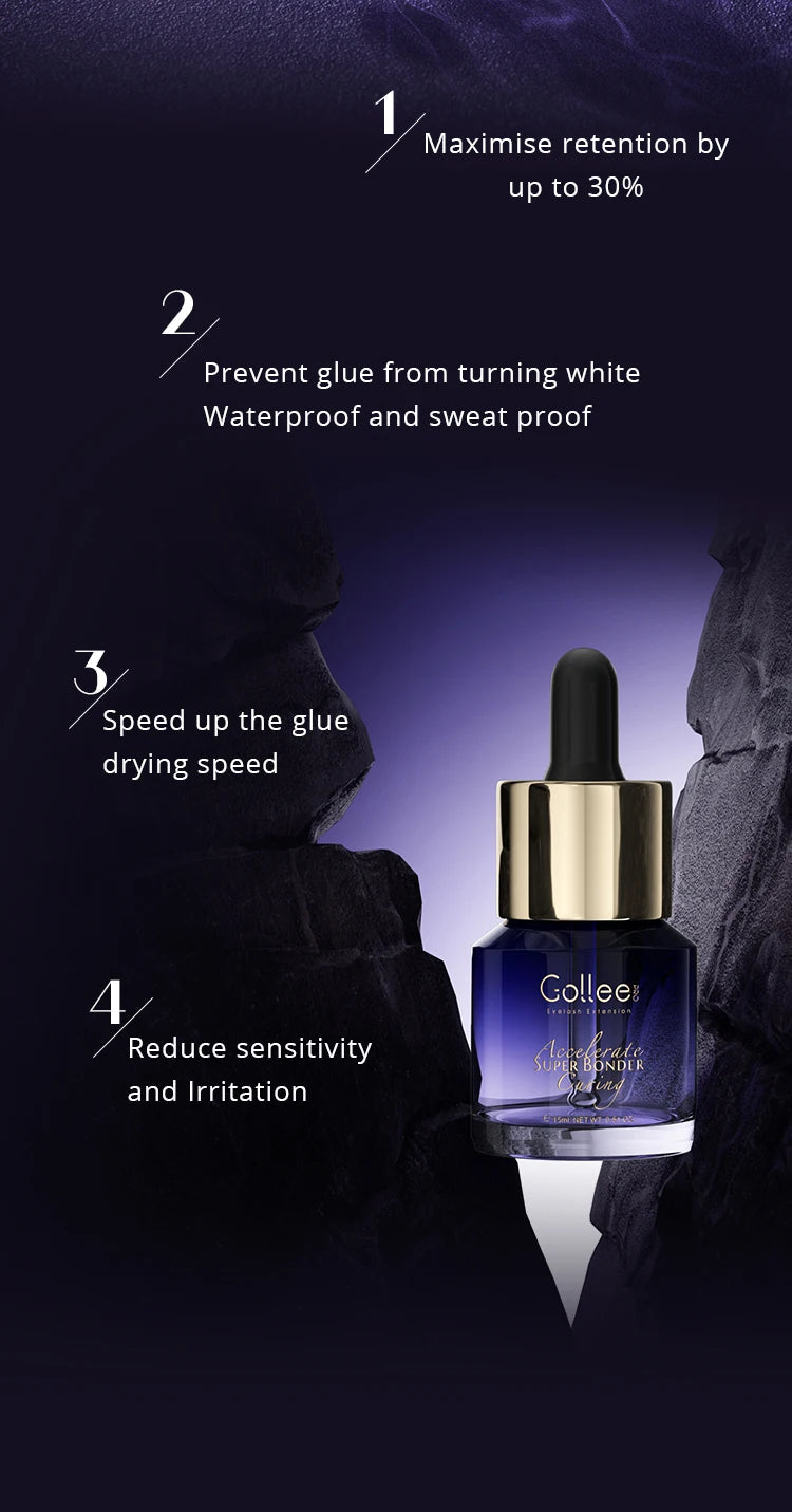 Gollee Eyelash Extensions Glue 15ml Lash Cleansing Primer Super Bonding Lasting Accelerated Curing Lash Extension Primer Makeup