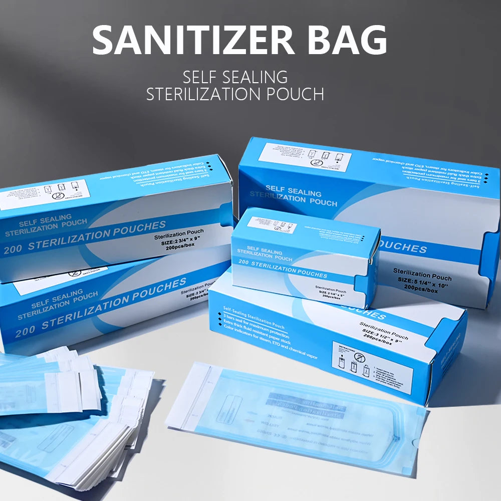 200Pcs Disposable Nail Sterilizer Bag Transparent Visibility Manicure Bags Dry Heat Nail Art Plier Equipment Disinfection Tools*