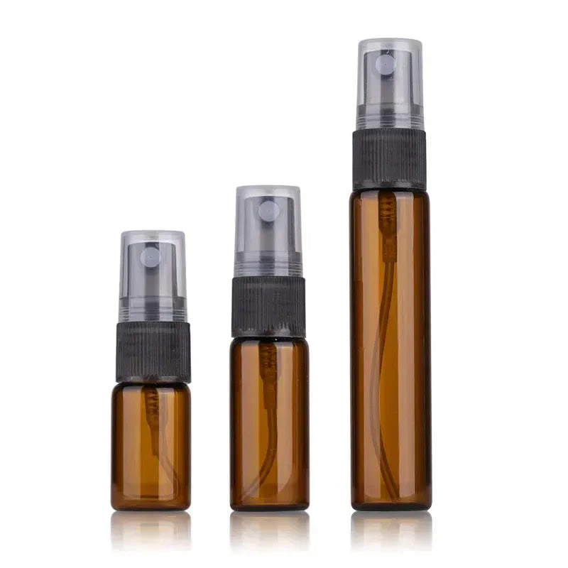 100pcs 3/5/10ml Amber Glass Spray Bottles for Essential Oils Empty Spray Bottle Amber Glass Perfume Bottle Atomizer Container