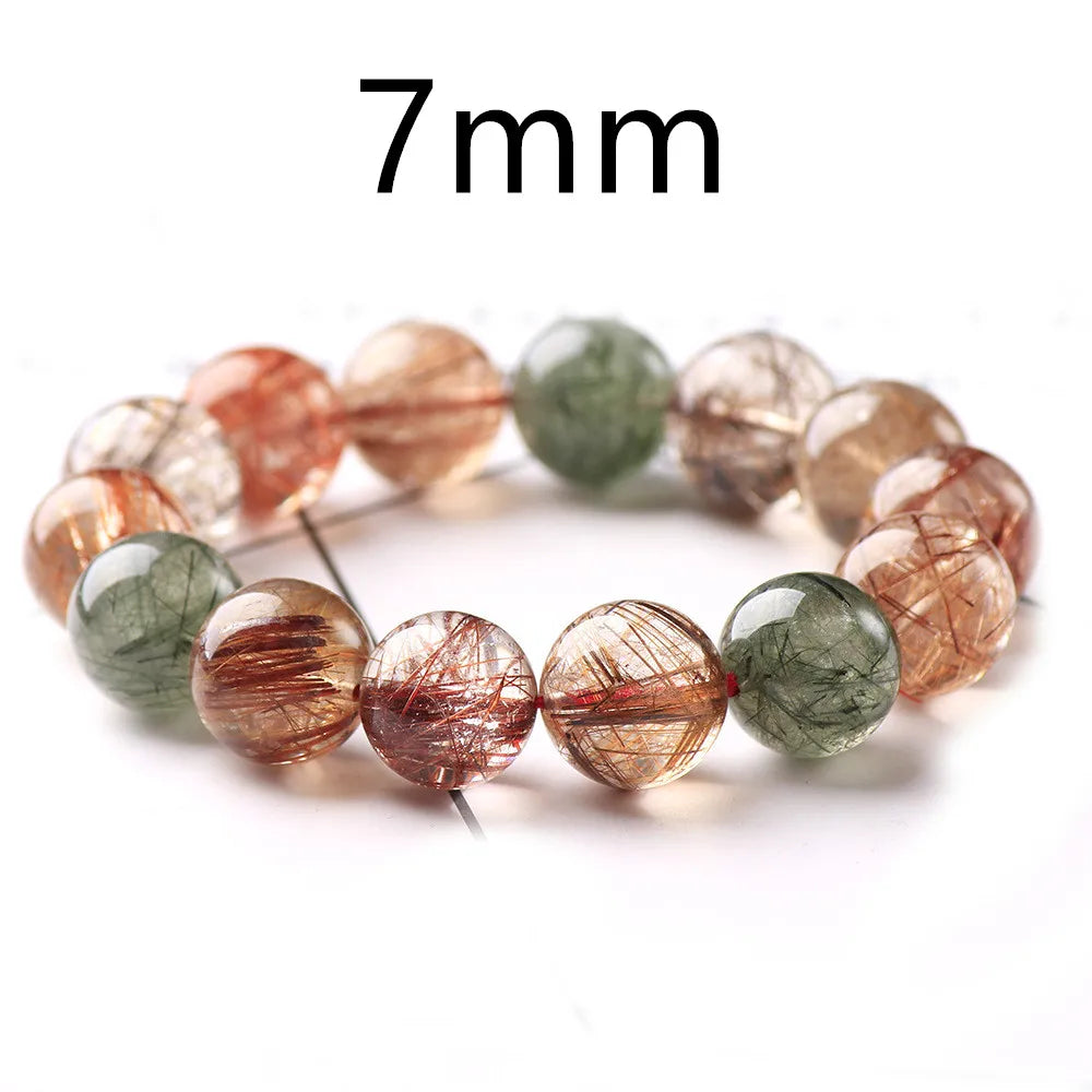 Natural Colorful Rutilated Quartz Beads Bracelet Women Men Red Green Copper Clear Round Beads 8mm 9mm 11mm 12mm 13mm AAAAA