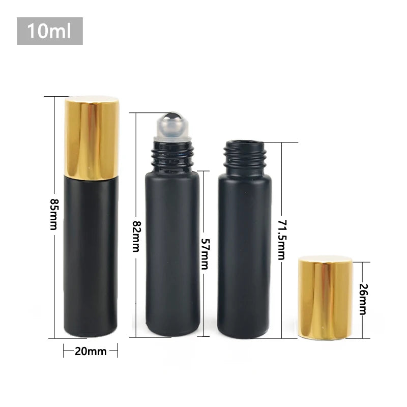 10/20/50pcs 10ml Matte Black Roll on Oil Glass Bottles with Gold Cap for Empty Perfume Refillable Roller Bottle Samples