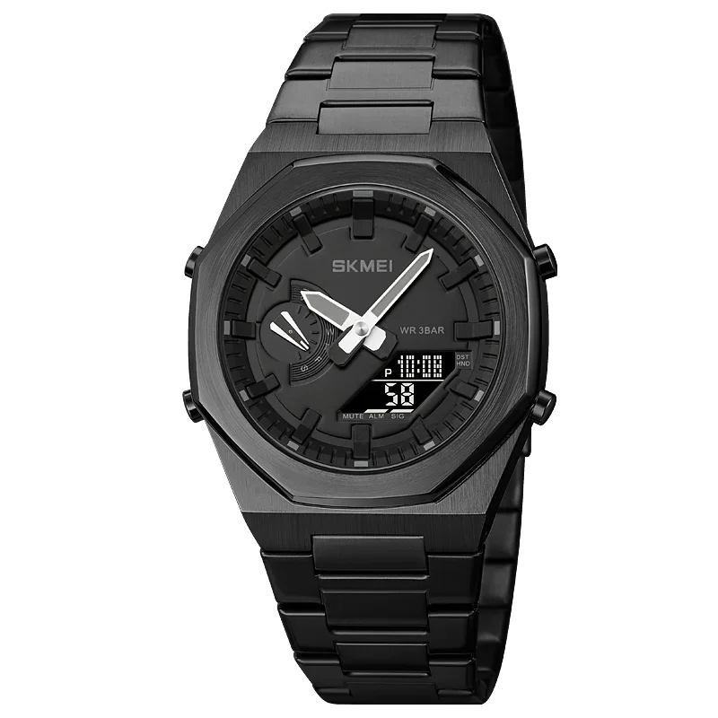 SKMEI Luxury Quartz Watch for Men Sport Stainless Steel Digital LED Display Waterproof Wristwatches Mens Clock Reloj Hombre 1816
