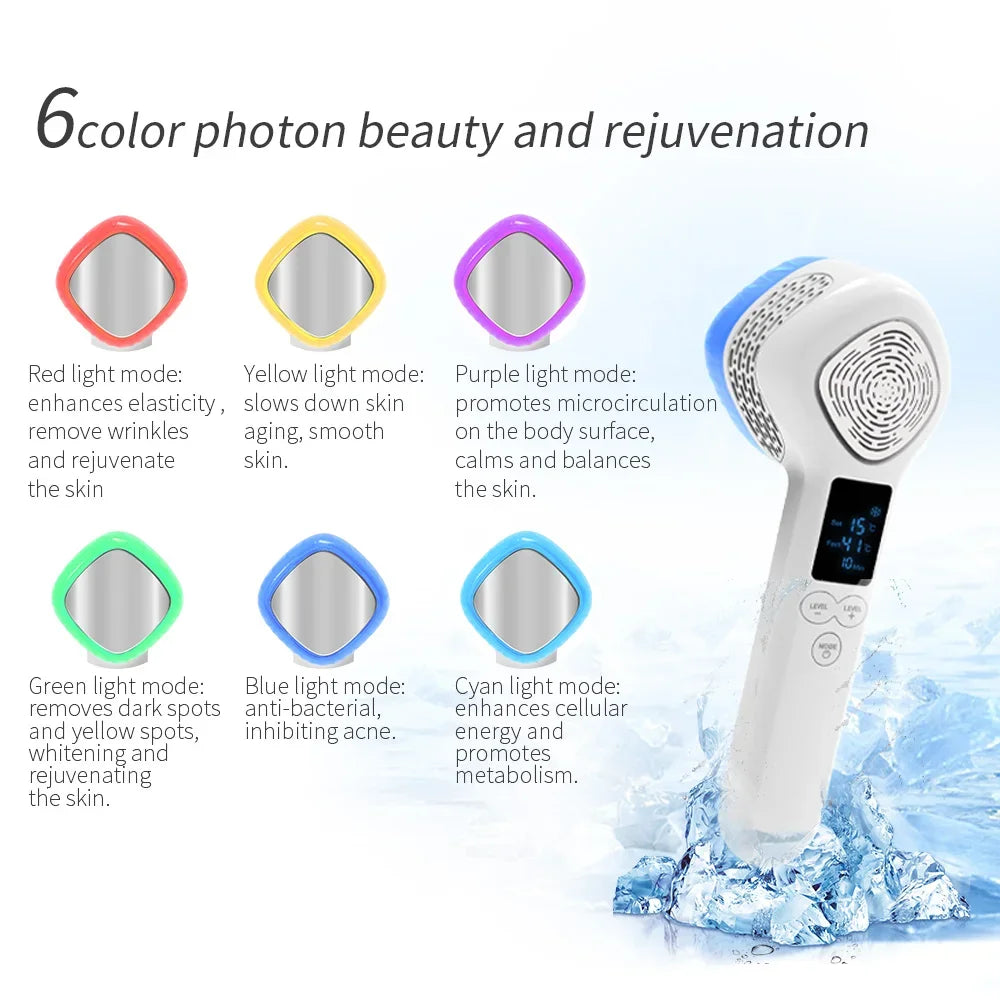 -5 To 48 Degree Ice Hammer Face Massager Ice Massage Beauty Instrument 6 Colors Photon Light Therapy for Skin Rejuvenation