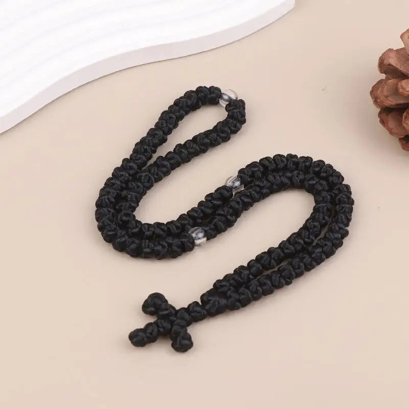 Handmade Orthodox Komboskini Prayer Rope Necklace Black Blue Knot Religious Cross Rosary Jewelry Gift For Believers