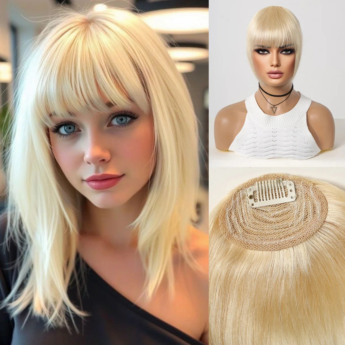 100% Remy Human Hair Fringe Bangs Clips in Natural Black Human Hair 3D Fringe Bangs Hairpieces for Women with Thinning Hair