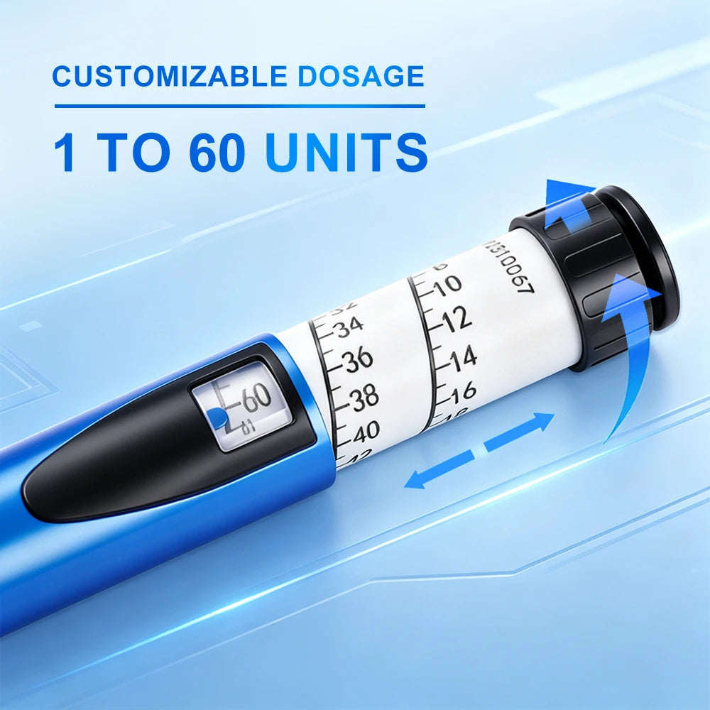 60 Unit Reusable Peptide Pen Injector with Protect Case Adjustable Injection Pen Compatible with 3ml Cartridges, Home Travel Use