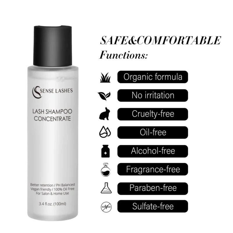 SENSE LASHES Lash Shampoo Concentrate No Stimulation Lash Cleanser DIY Professional Eyelash Extension Bath Foam Makeup Remover