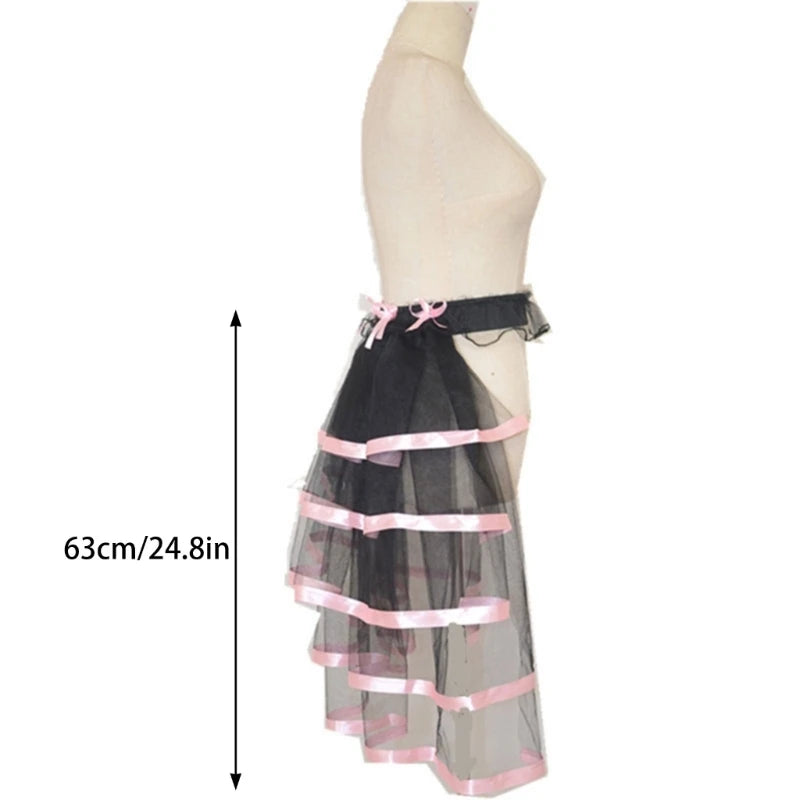 Summer Victorian Steampunk Bustle Skirt 5 Layered Tie-on Belt Tulle Tutu Overskirt Dance Performances Halloween Cosplay Costume