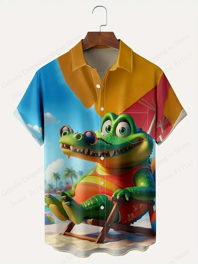Ribbon Duck 3d Print Hawaiian Shirts Short Sleeve Vocation Beach Shirt Men Blouse Large Size Camisas Men Clothes Cartoon Animal