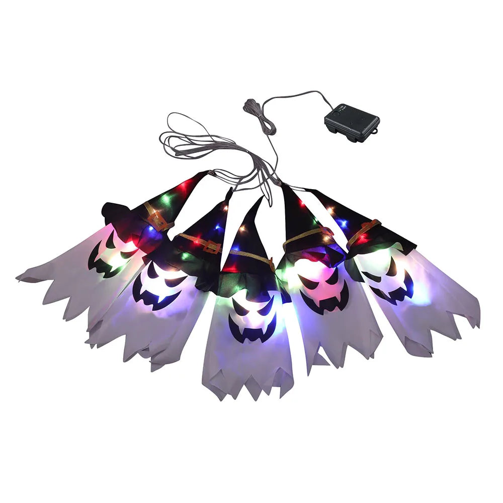 Halloween Hanging Ghost Decorations Outdoor, Glowing Ghost with Witch Hat String Lights for Yard Patio Garden Tree Decoration