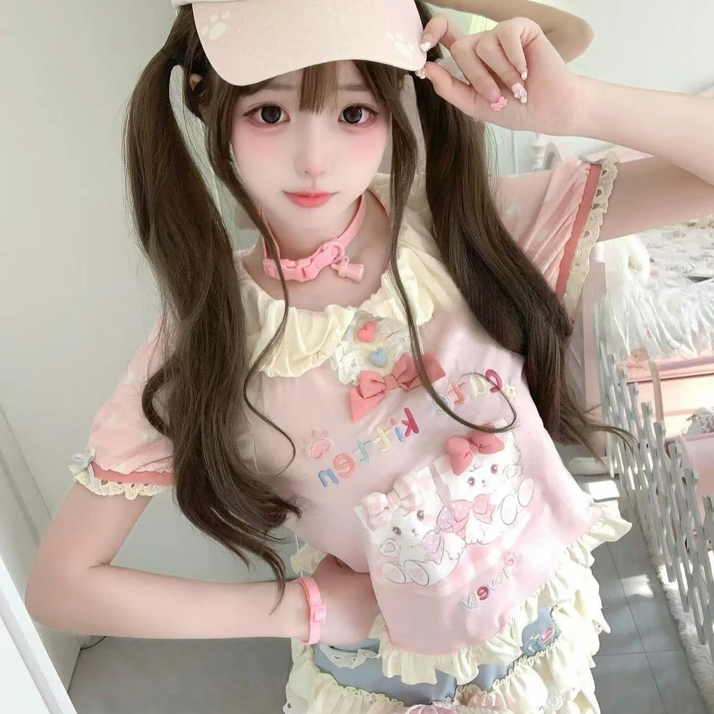 Japanese Kawaii T-shirts Women Casual Y2k Crop Top Sweet Lolita Tees Design for Girls Clothing Short Sleeve T Shirts Outwear Chic