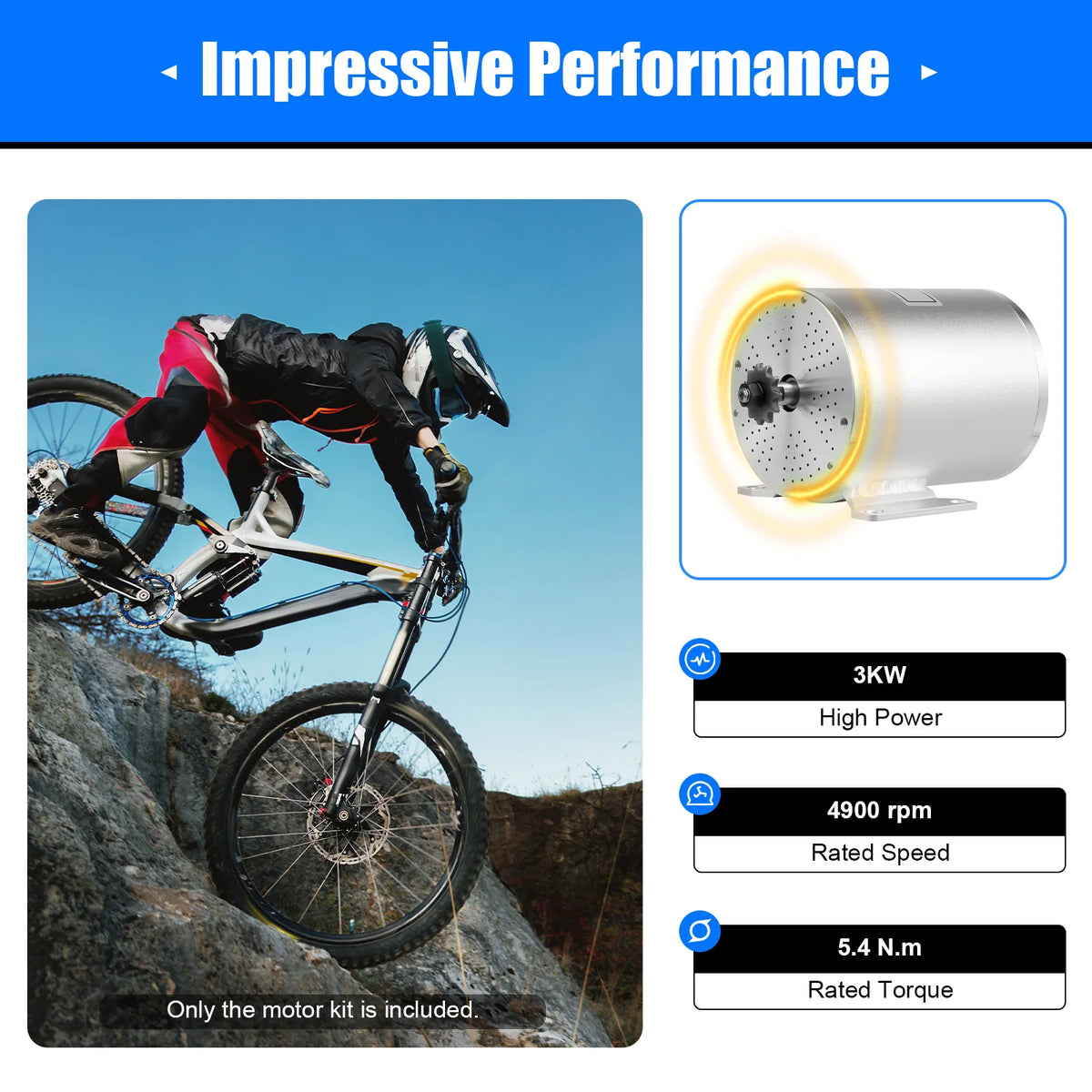3KW Electric Brushless Motor Kit 48-72V Electric Bike Motorcycle E-Scooter Conversion Kits Controller Throttle