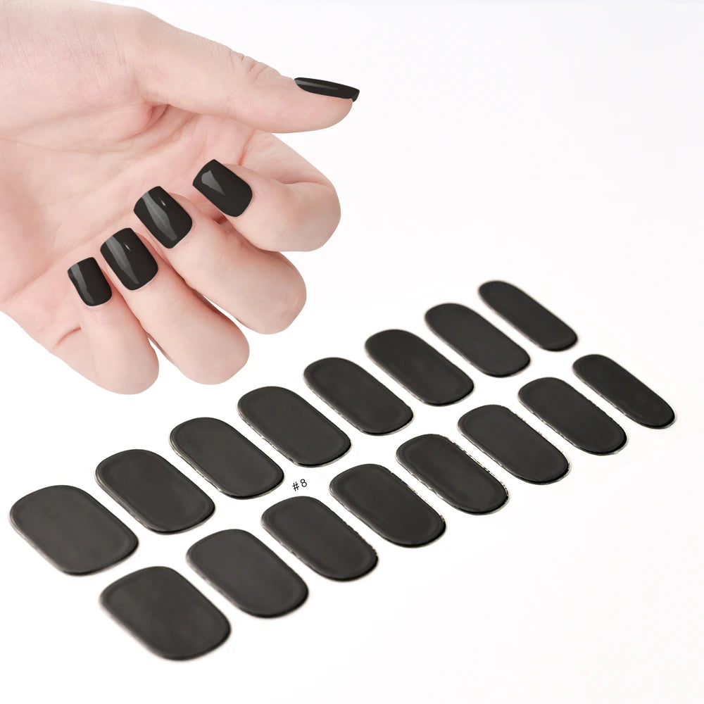 16Tips UV Semi Cured Nail Stickers White&Pink Lamp Gel Nail Polish Wraps Full Cover Adhesive Nails Decals Sliders Lamp Neede Y&F