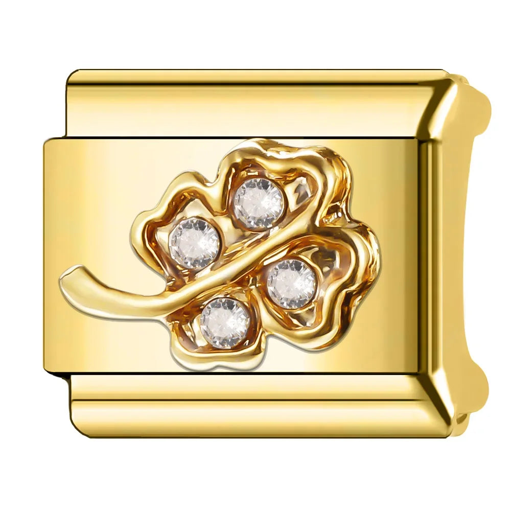 Trusta 2024 Fashion Shiny Golden Colour Charm Italian Links 9mm Bracelet Stainless Steel for Women DIY Jewelry Wholesale N009