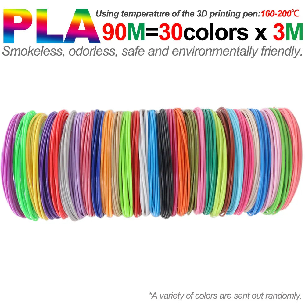 PLA Filament for 3D Pen Printing 10/20/30 Colors Diameter 1.75mm 200M Odorless Safe Plastic Refill for 3D Children Printing Pen