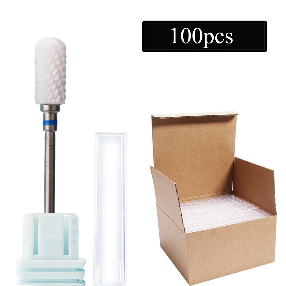 100pc/Set Nail Drill Bit Rotary Ceramic Bits Electric Manicure Milling Cutter For Machine Cuticle Remove Burr Nail Tool