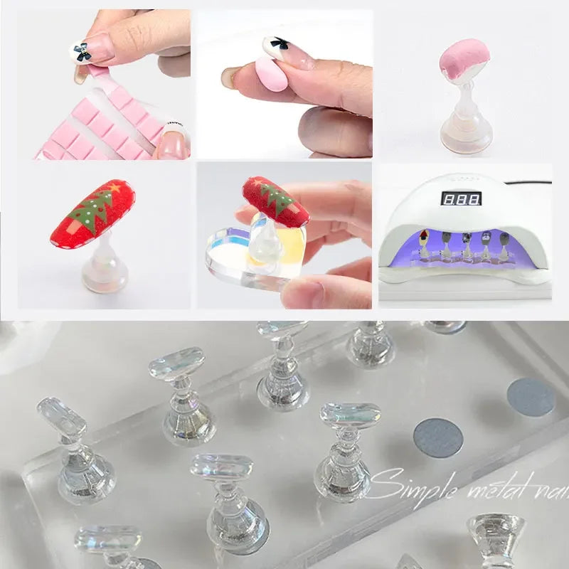 10/5Pcs Transparent Aurora Nail Stand Magnetic False Nail Tips Holder Press on Nails Display Rack Acrylic Nail Painting/Training