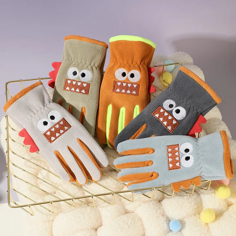 Autumn Winter Children's Gloves Cycling Cute Cartoon Warm Boy Girl Gloves Fleece Windproof Pupil Soft Outdoor Play Kids Gloves