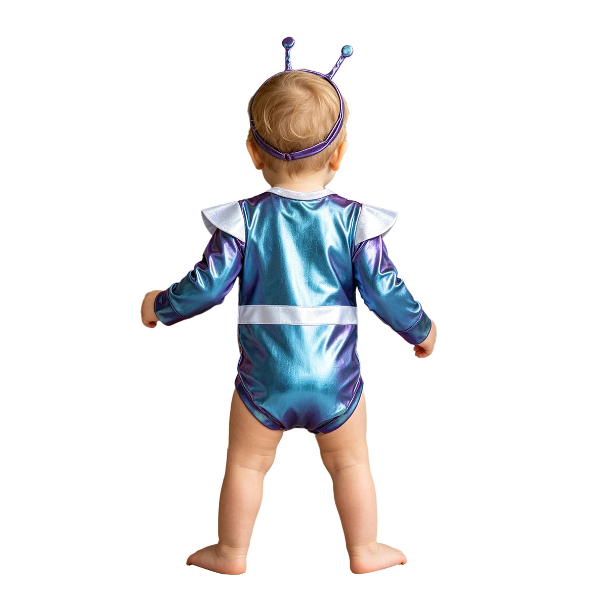 Little Boys Girls Halloween Theme Party Metallic Shiny Alien Rompers Space Robot Astronaut Dress Up Jumpsuit Photography Costume