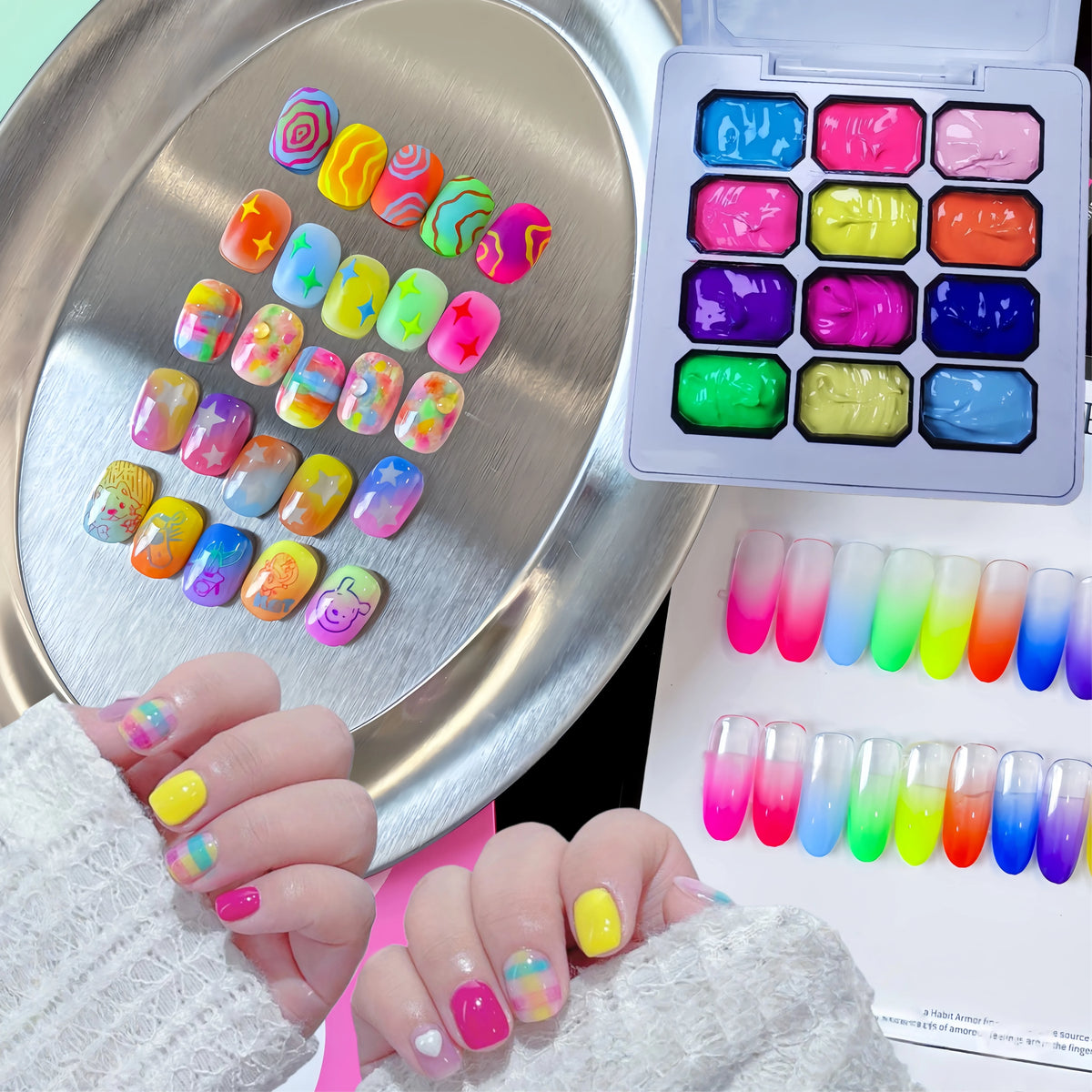12 Color Full Rainbow Solid Nail Polish Adhesive, High Saturation Gloss Color Nail Kit, Fashionable LED Nail Art, Perfect Gift