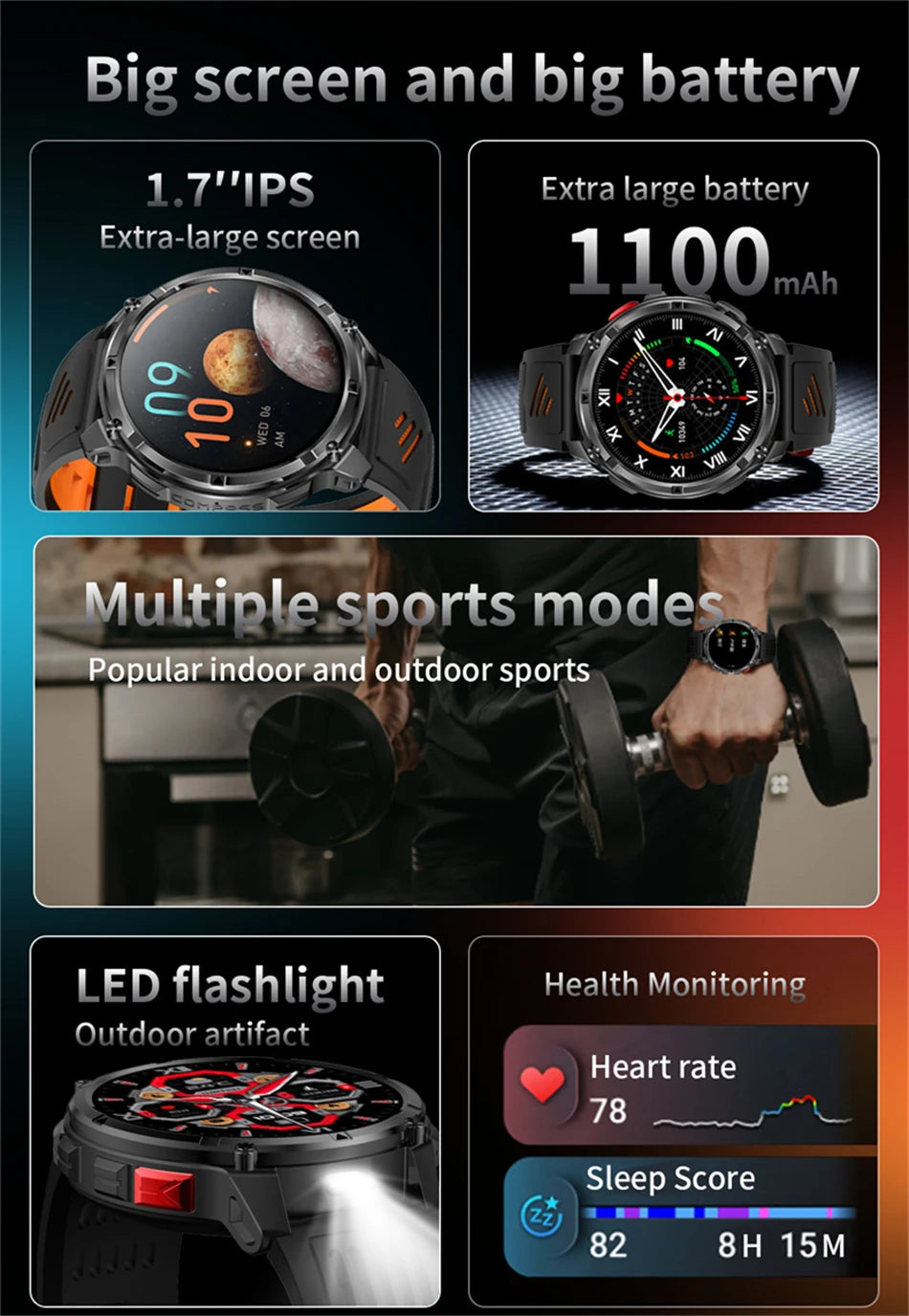 2026 GPS Sports Smart Watch 1.7-Inch AMOLED Screen Outdoor Sports Compass Heart Rate IP68 Waterproof Bluetooth Call Smartwatches