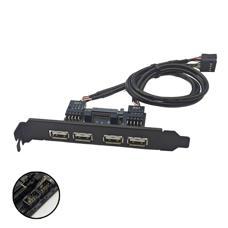 NEW Motherboard 9Pin to 4 Ports USB2.0 Baffle Adapter 30cm Cable USB 2.0 Back Panel Expansion Bracket for Desktop Computer Black