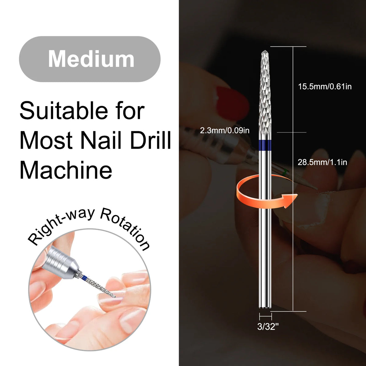 1pc Nail Drill Bits Set for Acrylic Nails, 3/32" Shank Tungsten Steel Tapered Shape Nail Drill, Professional Carbide Tungsten Dr