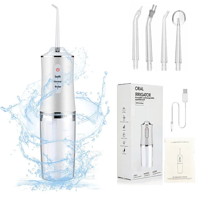 Powerful Battery Electric Pick Ipx7 3 Modes Rechargeable Teeth Cleaning Replacement Tips Oral Irrigator Water Dental Flosser