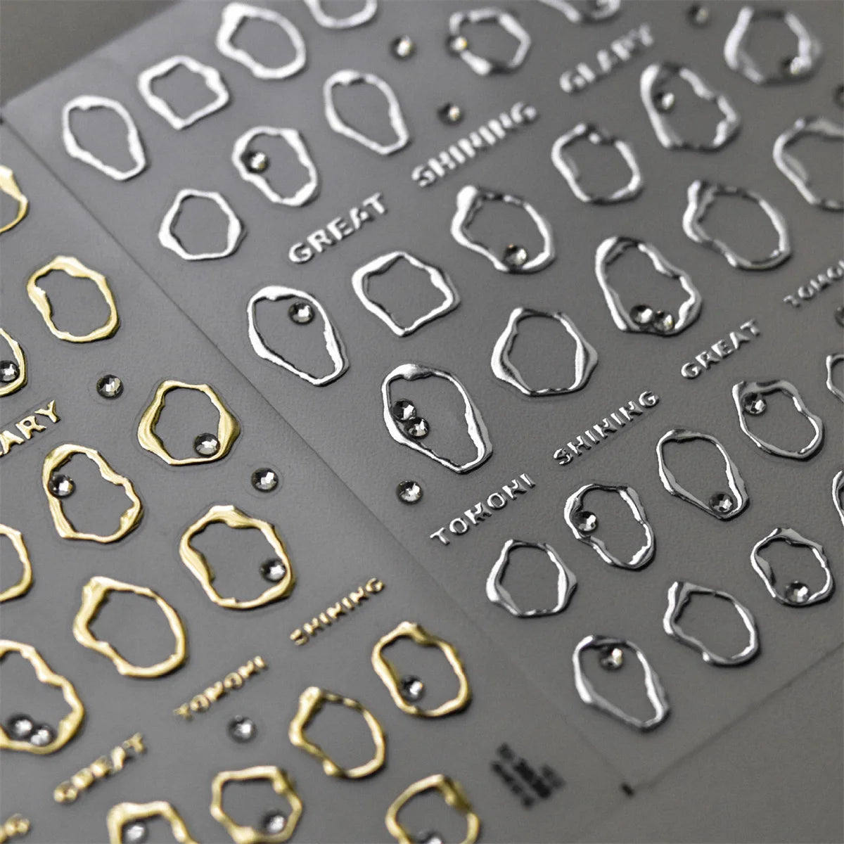 1pcs 5D Rhinestones Gold Silver Irregular Pattern Nail Sticker Simple Design Adhesive Slider Nail Art Decoration Decals Supplies