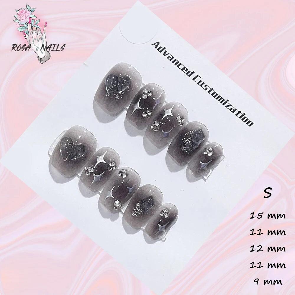 Punk Dragon Charms Press on Nail Artificial Long False Nails XS Black Dragons Goth Presson Tips Butterfly Fake Nail y2k Pressons