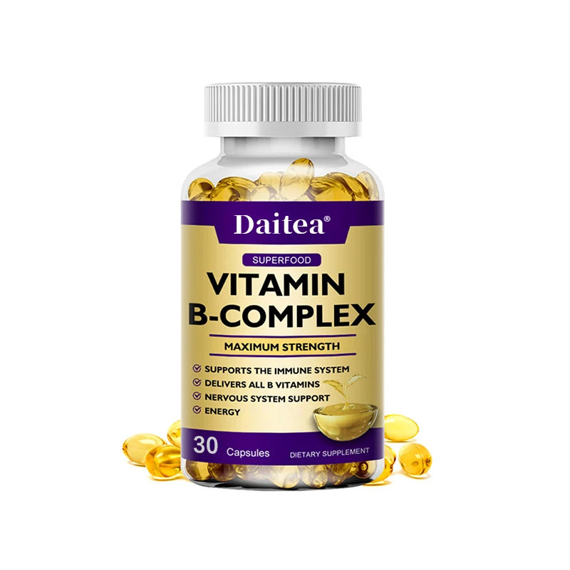 Vitamin B-Complex Capsules - Energy, Immune & Nervous System Support, Relieve Stress, Improve Digestion