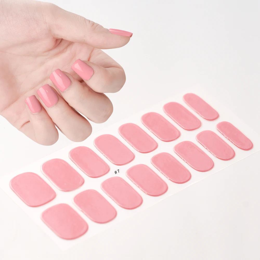 16Tips UV Semi Cured Nail Stickers White&Pink Lamp Gel Nail Polish Wraps Full Cover Adhesive Nails Decals Sliders Lamp Neede Y&F